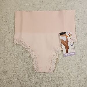 NWT Joyspun Women's Shape & Smooth Lace Trim Thong Sz Small Pink Light Support